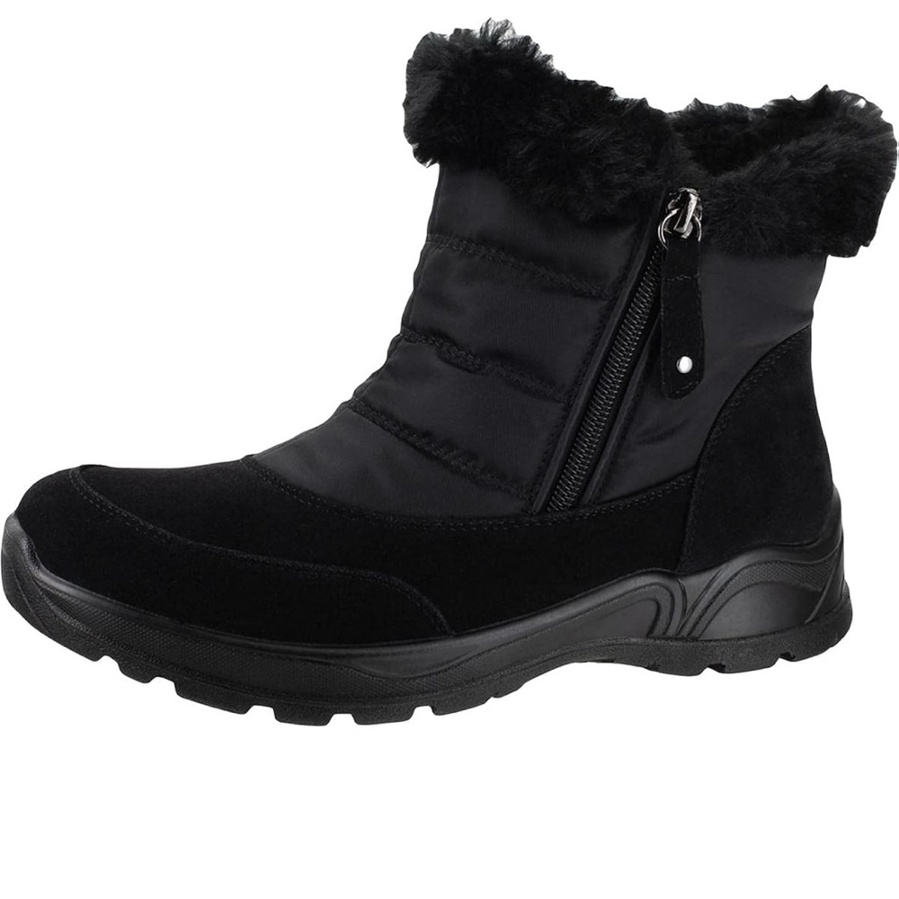 Easy Street Womens Frosty Pull On Round Toe Casual Boots Ankle Low Heel -black s